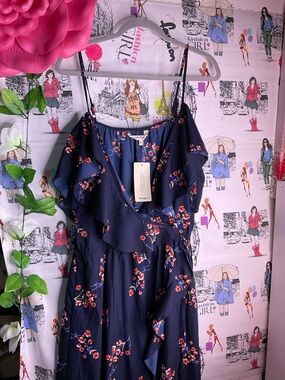 indulge Navy Floral Wrap Dress with Red & White Blooms